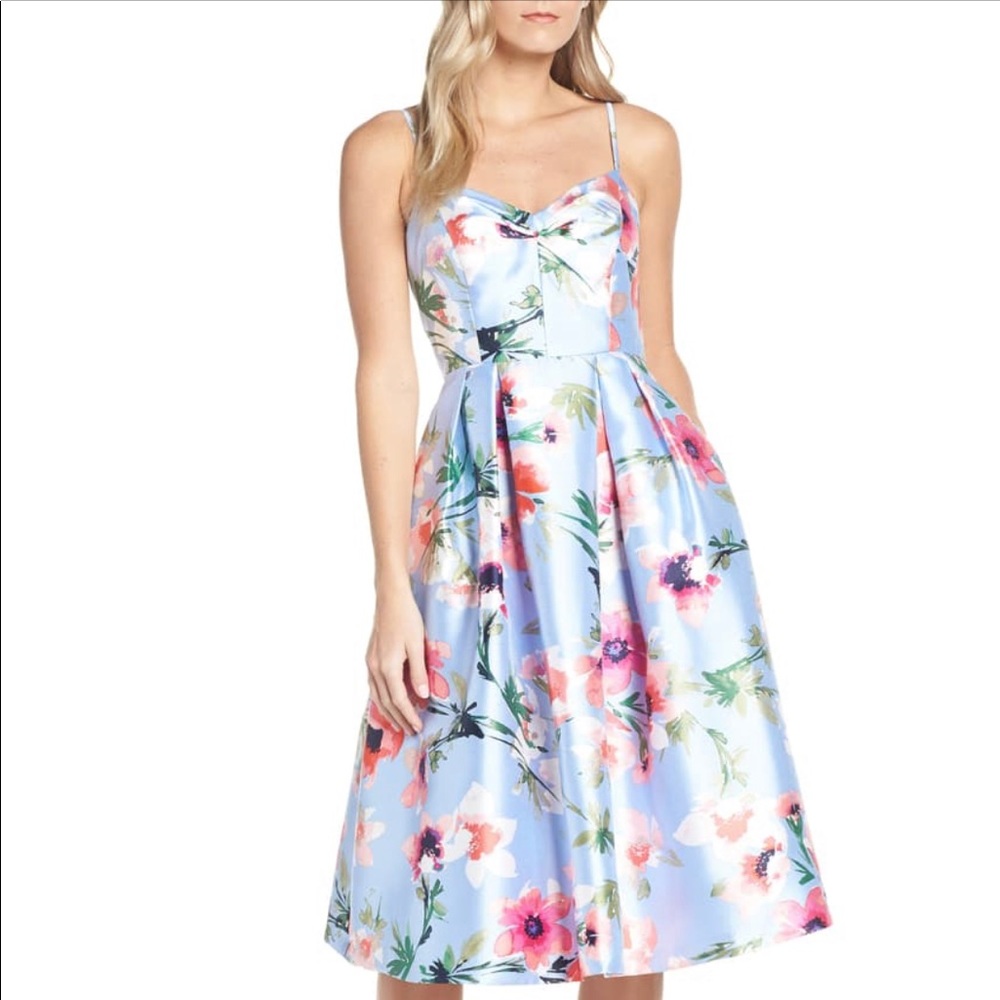 Eliza J floral print satin cocktail dress